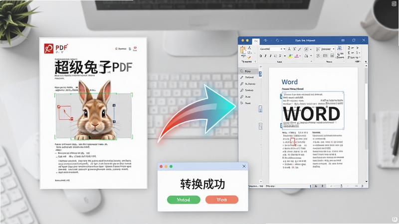 ��������PDFת��������Ԥ��ͼ�����ΪԭʼPDF�ļ�ҳ��չʾ���Ҳ�Ϊת������Word�ĵ��༭���棬�м��Զ�̬��ͷ���ӣ��·���ʾ��ת���ɹ�������������Ϊ����ǳ��ɫ����̨����������ʶ��ĸ���Ч��