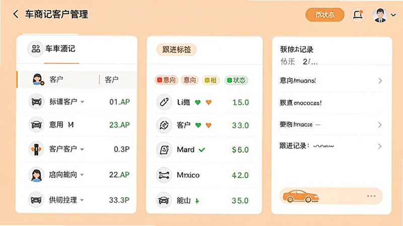 ���̼ǿͻ��������棬չʾ�ͻ��б��������ǩ��������¼��������ÿ�Ƭʽ��ƣ�����Ϊǳ��ɫ��ǿ�����Ѱ�ť��״̬��ʶ