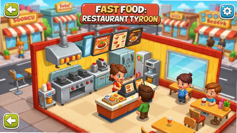 Fast Food: Restaurant Tycoon ��Ϸ������Ԥ��ͼ��չʾɫ�����޵Ŀ�͵��ڲ������������豸�����̨�͹˿ͣ���ͨ��񣬻���������ϸ�ڷḻ������Ϊ���ֵ���ҵ�֣������Χ���ɻ��ã�������Ϸ��ͼ��ʽ���ʺ��ֻ���ֽ������