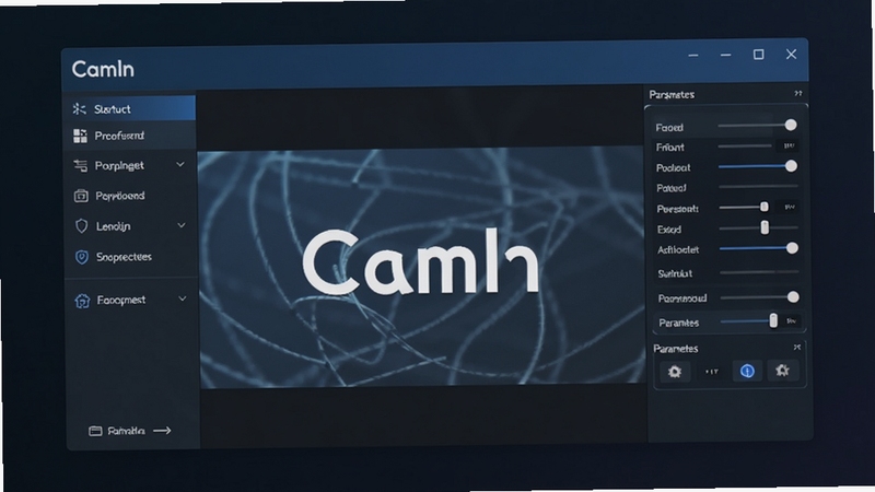 一张展示CamIn软件主界面的高清预览图,画面中心为软件启动后的主窗口,左侧为功能导航栏,右侧为预览区与参数调节面板,背景为深色渐变,整体风格简洁现代,突出软件的专业性与易用性,画面中需出现