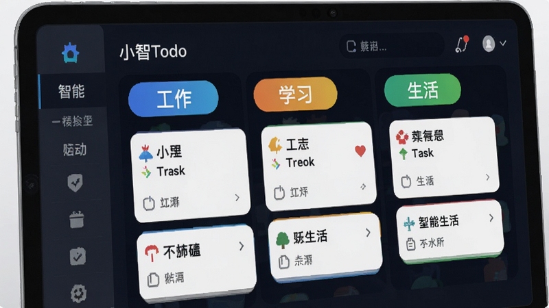С��ToDo�ı�ǩ���๦��չʾ����Ļ���ж����ɫ��ǩ���繤����ѧϰ�����ÿ����ǩ�¶�Ӧ�Ų�ͬ������Ƭ��ɫ�����ޣ��������࣬�������ܷ���ı����