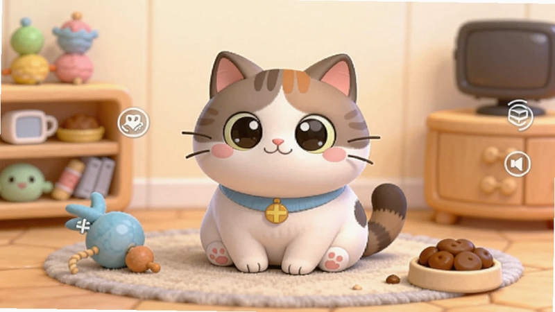 �ȱ���������Ԥ��ͼ��չʾһֻԲ��ɰ��Ŀ�ͨСè������ܰ�ķ������Χ����ߺ�ʳ�����ɫ��������ͣ�ͻ������ϵ����������ǽ�ɫ�������棬����Ϊ�������ڳ��������������¿ɰ����ʺ��ƶ�������չʾ