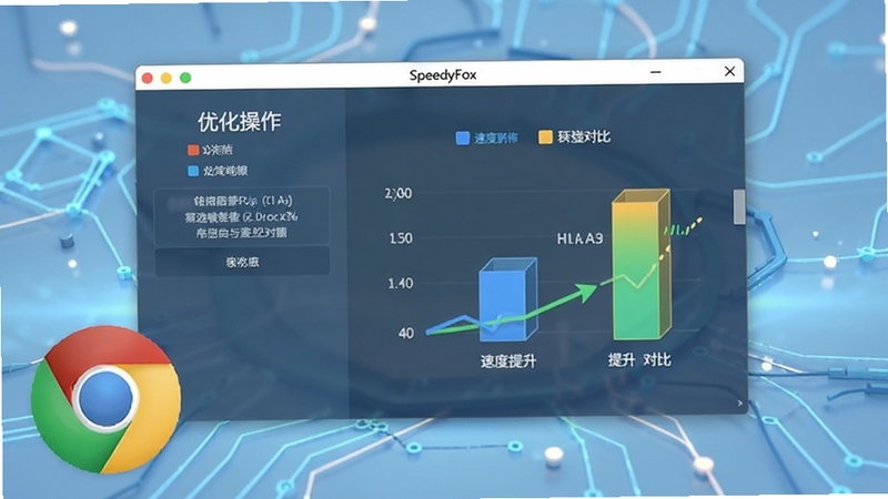 SpeedyFox软件主界面预览图,展示简洁的优化操作面板,背景为淡蓝色科技感桌面,前景有浏览器图标与速度提升对比图表,整体风格明亮清晰