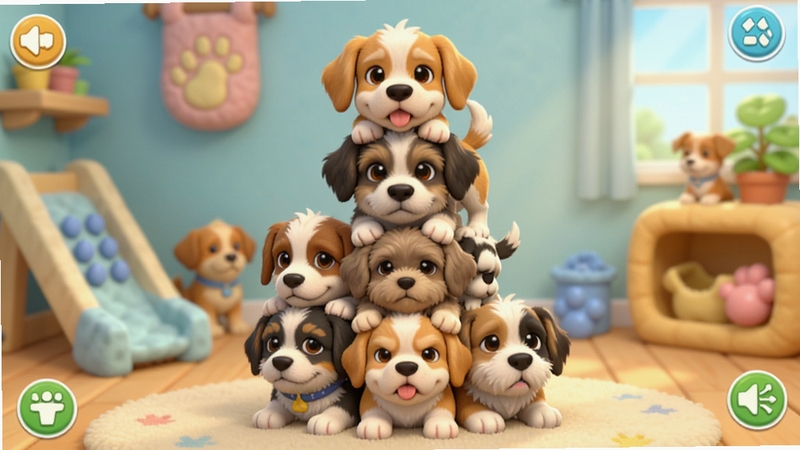 Dog-Pile��Ϸ������Ԥ��ͼ����������չʾ��ֻ��ͬëɫ�Ŀ�ͨС�����ɸ���������Ϊ��ܰ�����ڳ�����԰��ɫ��������ͣ�����ͻ����ϸ�ڷḻ������Booguģ������
