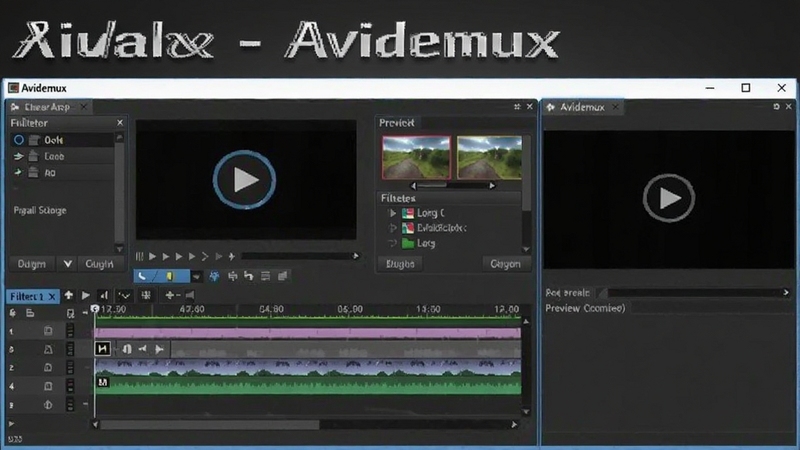 Avidemux 视频剪辑软件主界面预览图,展示时间轴、滤镜面板和预览窗口,背景为深色工作区,软件名称清晰可见,画面简洁专业,适合作为软件介绍首图