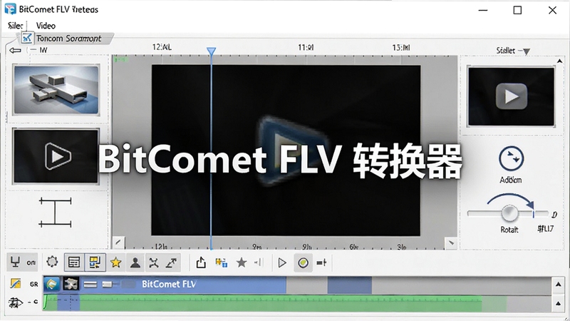 BitComet FLV ת������Ƶ�༭���ܽ��棬��ʾʱ����ü���ˮӡ���Ӻ���ת���ڹ��ߣ�����Ϊ�����Ļ�ɫ������������չʾ�༭ѡ�����λ�ñ�ע��������BitComet FLV ת����