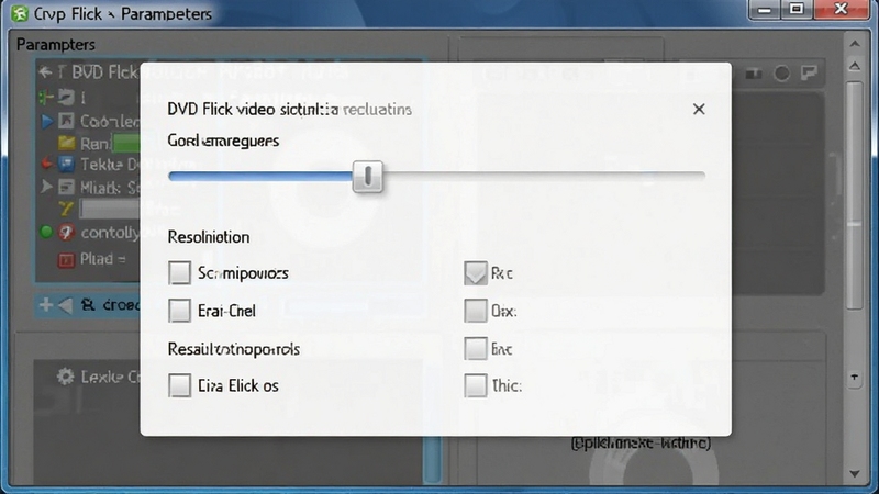 DVD Flick视频编码设置界面,显示码率调节滑块和分辨率选项,背景为软件参数面板,画面简洁,突出控制选项,便于用户理解