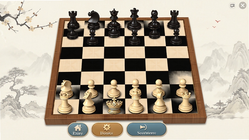 棋者象棋主界面预览图,展示棋盘、棋子、功能按钮,背景淡雅,整体风格专业清晰