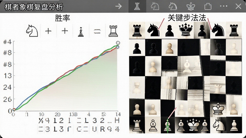 棋者象棋复盘分析界面,显示胜率曲线和关键步法标注,背景干净明亮