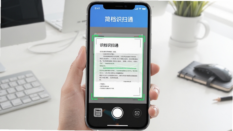 ��ʶɨͨ������Ԥ��ͼ���ֻ���Ļ��ʾɨ���ĵ��Ľ��棬����Ϊ���İ칫�����ĵ���Ե���Զ�������ɫ���ߣ�����������������ͻ���������Ƽ�ʶɨͨ