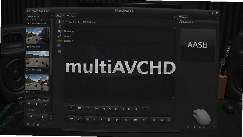multiAVCHD高清视频光盘制作工具主界面预览图,展示其多轨视频导入和菜单编辑功能,背景为深色影音工作台风格,画面中央显示软件名称multiAVCHD,整体风格专业简洁,细节丰富,适配Boogu模型生成。