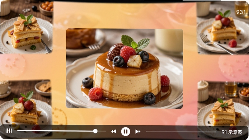 91��ͼ�õ�Ƭ����Ч��ʾ��ͼ����Ļ�����ڲ���һ����ʳ��Ӱ��Ʒ������������һ�����˵������Ƭ����Χ����͵Ľ��䱳�������ſ�����λ�ڵײ�����������ů��ͻ��������չʾ�����ø�