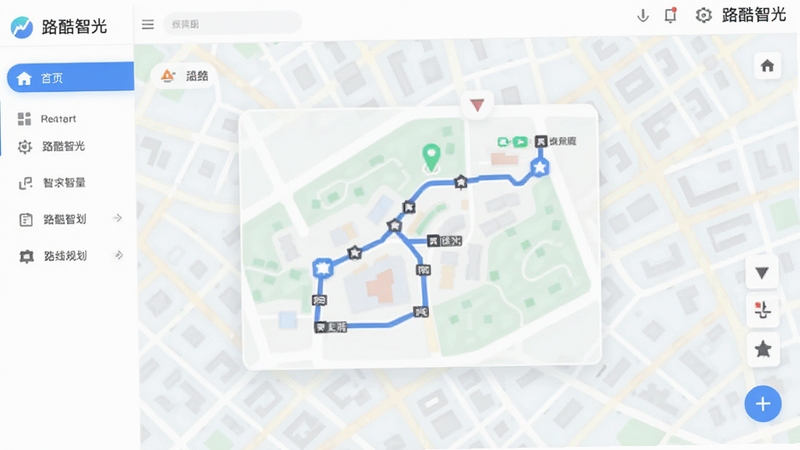 路酷智光主界面预览图,展示简洁的导航地图风格,画面中央为路线规划示意图,背景为淡色城市街区网格,整体风格清新明亮,突出软件名称路酷智光,采用现代扁平化UI设计,细节精致,色彩搭配舒适。