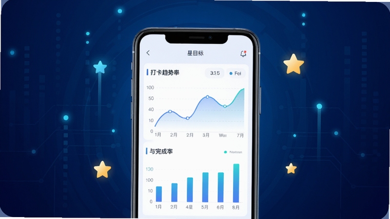 ����һ��չʾ��Ŀ��APP����ͳ�ƽ���Ĳ廭���������ֻ���Ļ����Ļ����ʾ����������ͼ����״ͼ��չʾ������������ʣ�����������ɫ�Ƽ��н��䣬��׺�з�������ݵ�������ͼ�꣬�����ִ���Լ������16:9��ǿ�����ݿ��ӻ������ܷ���