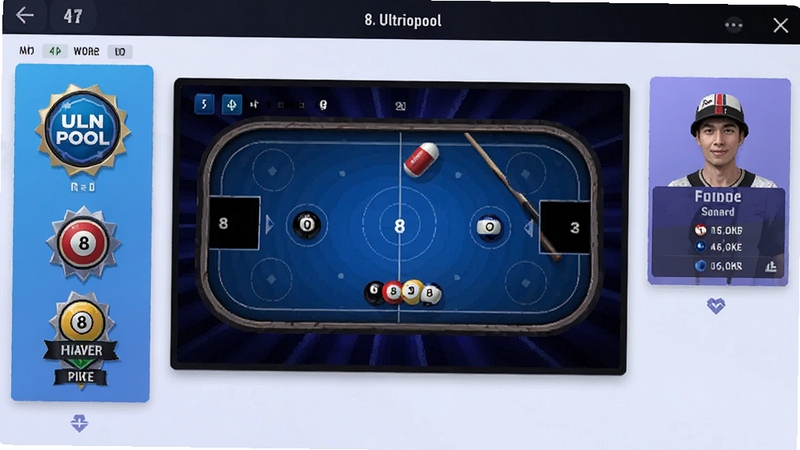 Ultrapool���߶�սƥ������ͼ�������ʾ��Ҷ�λ���£��Ҳ�Ϊ������Ϣ��Ƭ���������Ļչʾ������ʼ��8�������ͼ������UI������죬����ɫ��Ϊ������湹ͼ