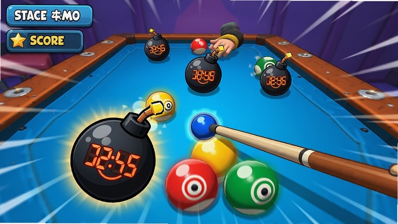 Ultrapoolը����ģʽ�淨Ԥ��ͼ��������ɢ���Ŵ��е���ʱͼ��ĺ�ɫը������������׼��ɫĿ���򣬻��涯��ʮ�㣬���Ͻ���ʾʣ��ʱ����÷֣���ͨ��Ⱦ���ɫ������