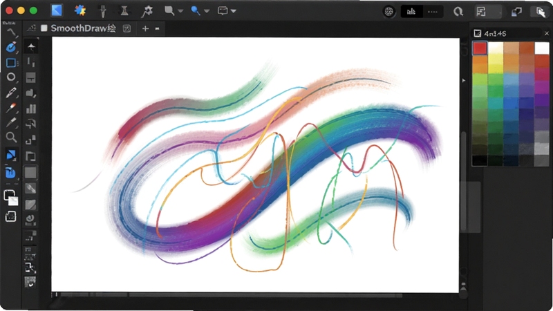 SmoothDraw��ͼ�����ϵıʴ�Ч��չʾ����ʾ�����Ĳ�ɫ�����뽥��ɫ�ʣ���������Ϊ��ɫ����Χ�й�������ɫ�壬չʾ������ͼ������