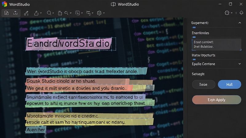 WordStudio����������д��չʾ�����Ű湦�ܣ��ĵ��б���Ͷ��䱻��ɫ������ǣ��Ҳ������ʾ�Ű潨����һ��Ӧ�ð�ť������Ϊģ���Ĵ��������������������չʾ��������WordStudio
