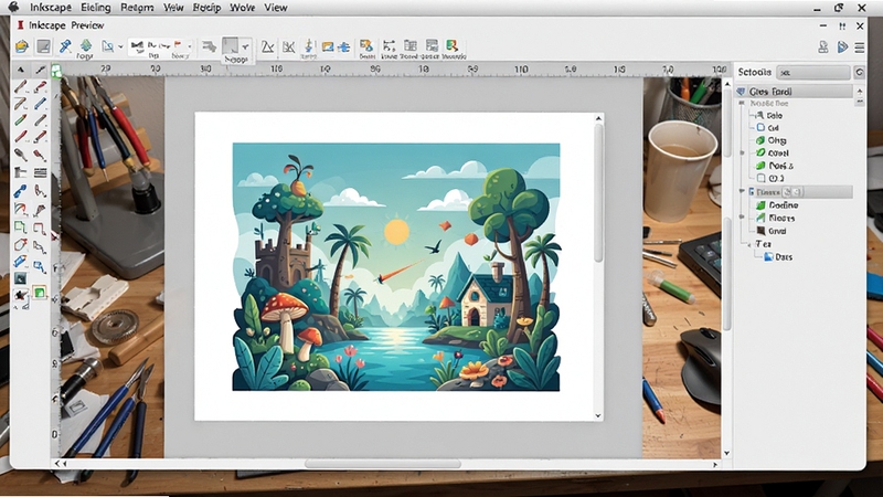 Inkscape����������Ԥ��ͼ��չʾ�����Ļ�ͼ��������๤�������Ҳ����Ͷ����˵������������ǳɫ���⣬��������һ��ʸ���廭��Ʒ������Ϊ����̨����������ϸ�ڷḻ��