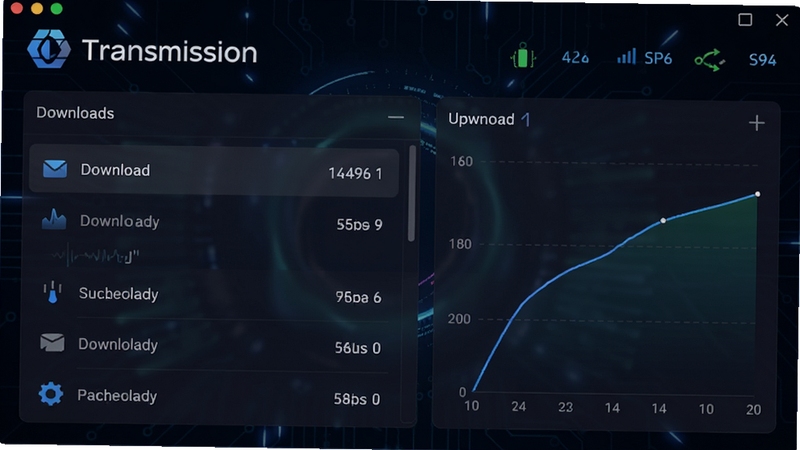 Transmission�������ͼ��չʾ���������б����ϴ������ٶ����ߣ�����Ϊ��ɫ�Ƽ��з�����廭��ɾ�������ͻ������Logo�ʹ���״̬�����������������