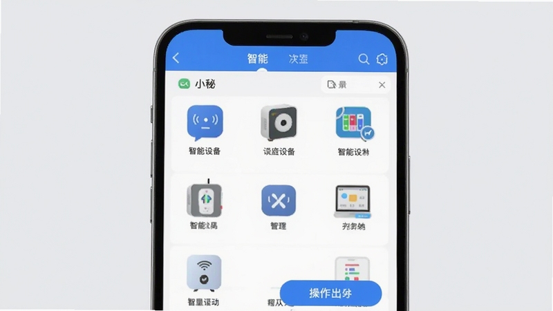 智小秘软件设备管理功能示意图,画面展示手机APP中添加和管理多个智能设备的列表界面,每个设备图标清晰可辨,背景为简洁的浅灰色,突出设备列表的整齐与操作按钮的醒目,整体风格扁平化,色彩清爽。