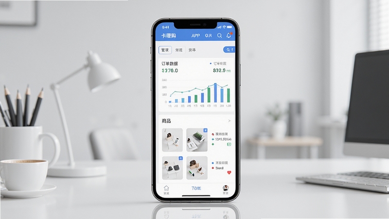 �������̼Ҷ�APP������չʾͼ������������һ�������ֻ�����Ļ��ʾ�������̼Ҷ˵Ĺ�����̨���棬���������Ķ�������ͼ������Ʒ�б�������Ϊ��Լ��ǳ��ɫ�칫�������������������ִ���ͻ�������ı�ݹ�������