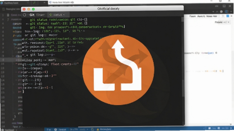 Git�����������ͼ��չʾ�������ն�������git status��git log�����ɫ�ն˱�������ɫ���ɫ���֣���������ΪGit�ٷ�Logo����ɫԲ�η�֧ͼ�꣩������Ϊģ���Ĵ���༭�����ڣ�������רҵ��࣬����ϸ��