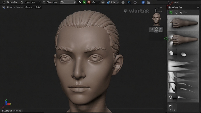 Blender��ģ��̽��棬��ʾһ����ϸ��3D��ɫͷ��ģ�ͣ��Ҳ��е�̱�ˢѡ�����Ϊ���ɫ������������ϸ�ڷḻ����ӰЧ����ʵ����Ʒչʾ��񣬸߷ֱ��ʣ�Blender��ģ����Ԥ��ͼ