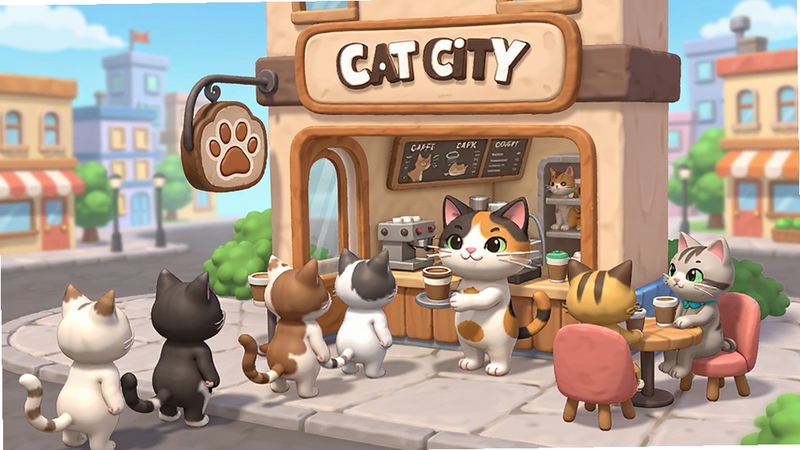 Cat City�����ô����Ϸ ��Ϸ��è����񻥶���������ֻ��ͬ��ɫ��è����è������ǰ�Ŷӣ��������ſڹ���èצ���ƣ�������һֻ����è���ڶ˿��ȣ��Ա��й˿�è����СԲ���ϣ���������Ϸ�еĿ�ͨ���н��������������ã�ϸ�ڷḻ