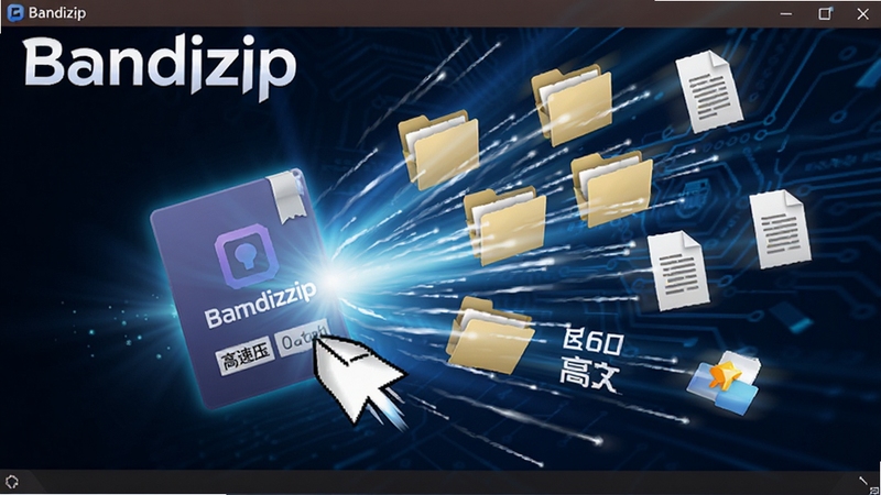 Bandizip�����ڸ��ٽ�ѹ�ļ�ʱ�Ķ�̬Ч��ͼ��������һ��ѹ�����ļ��������ק��˲��չ��Ϊ����ļ��к��ļ�����Χ���ٶ�����Ч������Ϊ�Ƽ���ʮ�������ɫ����ӰЧ��ǿ�ң�ͻ���ˡ����١�������Ч�����ص㣬��������Bandizip�԰�ɫ��������ʾ�ڻ�����䡣