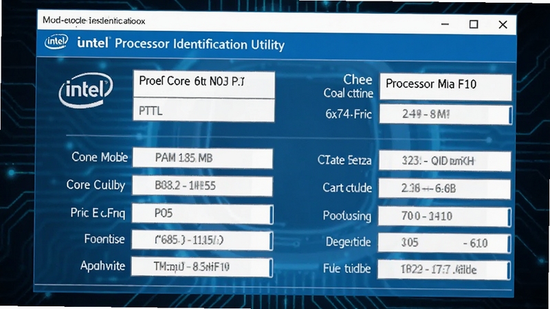 一张展示Intel英特尔Processor Identification Utility工具主界面的预览图,界面清晰显示处理器型号、核心数、主频等参数信息,背景为深色科技感风格,整体画面简洁明了,突出软件的专业性与实用性。