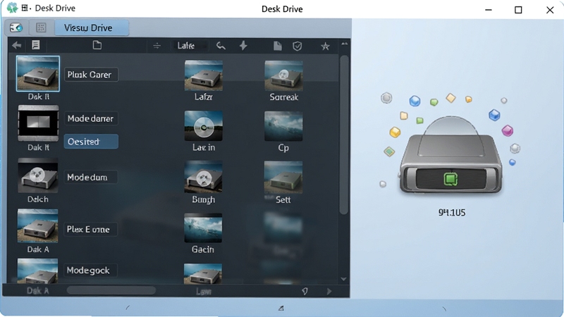 Desk Drive ����������Ԥ��ͼ��չʾ����������ض�������ļ���״̬������������������Ϊ����ɫ���䣬���Ϊ�����ļ��б����Ҳ�Ϊ�������״̬ͼ�꣬�������ִ���רҵ��������ͣ�ϸ�ڷḻ