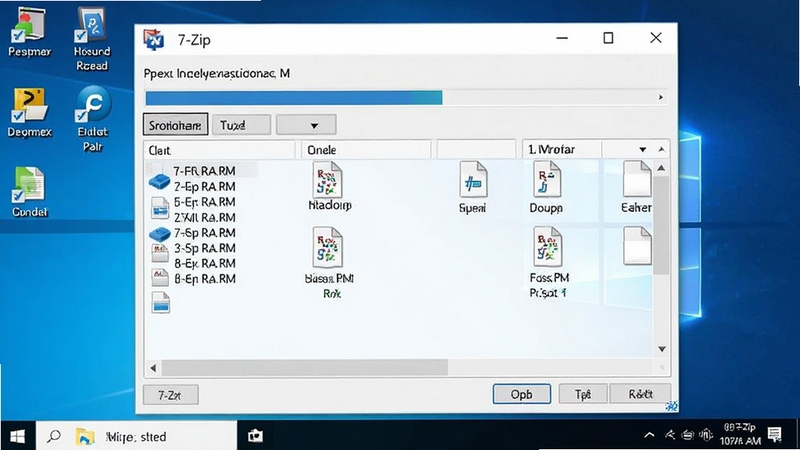 7-Zip�����ڵ����Ͻ�ѹRAR�ļ��Ĳ�����ͼ��������ʾ��ѹ���������ļ��б�������ΪWindows���棬���廭��������ͻ������ʵ����
