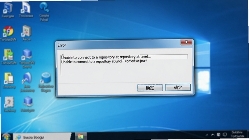 TortoiseSVN ����������ʾ��ͼģ�⣬��ʾһ������Ի��򣬱���Ϊ��Error��������Ϊ��Unable to connect to a repository at URL�����·��С�ȷ������ť������Ϊģ���� Windows ���棬������дʵ��ͻ��������Ϣ�������û�ʶ������ Boogu ģ�����ɡ�