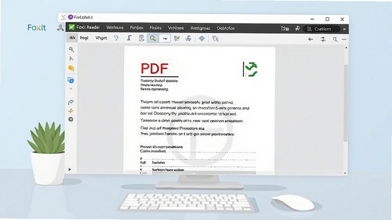 福昕阅读器(Foxit Reader)主界面预览图,显示打开的PDF文档与顶部工具栏,背景为整洁的电脑桌面,采用现代扁平化设计风格,画面清晰明亮,突出软件高效办公定位。