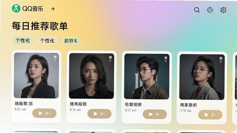 QQ���������Ƽ�ҳ�棬չʾÿ���Ƽ��赥����Ի���ǩ������Ϊ��ͽ���ɫ����Ƭʽ���֣��������������벥�Ű�ť�������������ִ���ͻ�������Ƽ���赥����