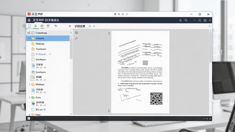 汉王PDF OCR软件主界面预览图,展示文档识别与转换功能,界面简洁清晰,左侧为文件列表,右侧为识别结果预览区,背景为浅灰色办公环境,整体风格专业且现代化