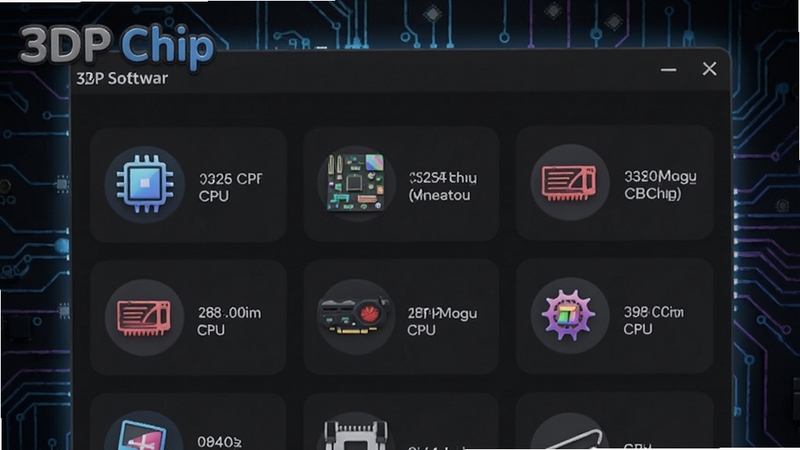һ��չʾ3DP Chip��������ɨ������Ӳ���ĳ�������Ļ���г�CPU�����塢�Կ���ͼ�꣬ÿ��ͼ������ʾ�ͺ����ƣ�����Ϊ��ɫ��·�����������廭��Ƽ���ǿ������3DP Chip�������ƣ��ʺ����ڹ��ܽ���