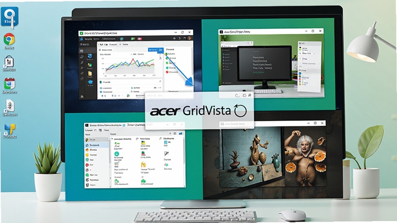Acer GridVista �����������ͼ��չʾ��Ļ������Ϊ�ĸ�����ÿ��������ʾ��ͬ��Ӧ�ó��򴰿ڣ�����Ϊ�ִ���Լ���ĵ������棬ɫ��������ͼ�����������廭��ɾ����࣬���ָ�Ч�칫��������������ͻ�������ķ����������ܡ�