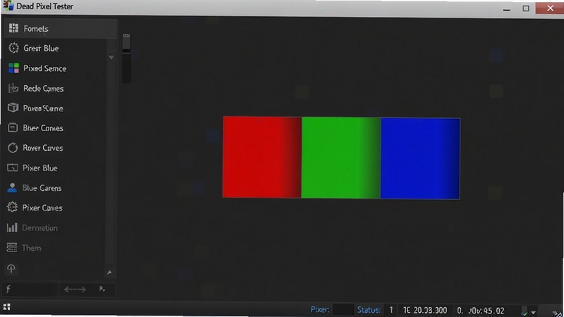 Dead Pixel Tester�����������ͼ����ɫ������������ʾ��������ɫ�л���ť����๦���б����ײ�״̬����ʾ��ǰ�������꣬��������רҵ��������Ⱦ