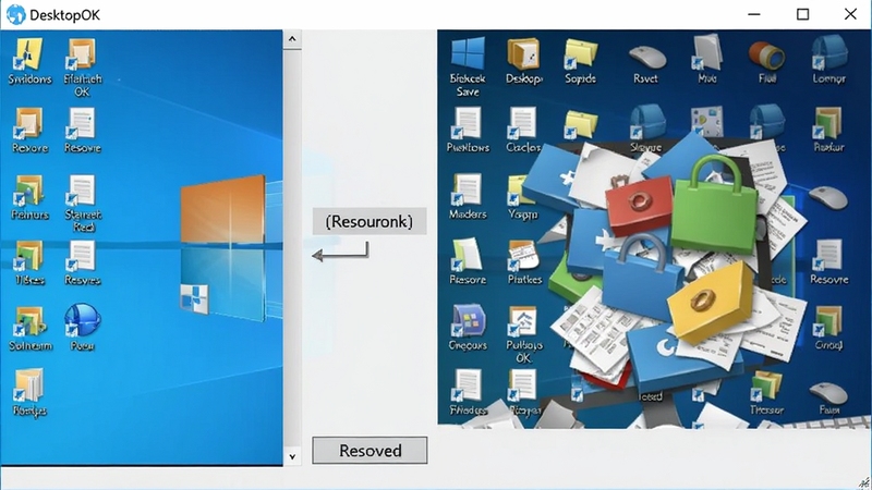 DesktopOK�����������棬��ʾ����ͻָ���ť���Ա���Windows����ͼ�����еĶԱ�ͼ����������ұ߻��ң�������ִ�