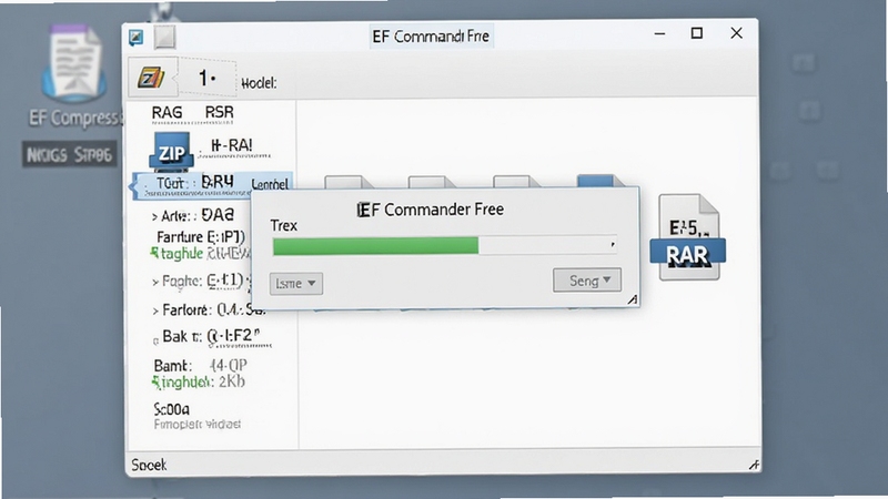 һ�ŵ��Խ�ͼ����ʾEF Commander Free���ڽ�ѹһ��ѹ���������浯�����������Ա���ZIP��RAR���ļ���ʽͼ�꣬����Ϊ���Ļ�ɫ���棬����ɾ���ͻ���������ܡ�