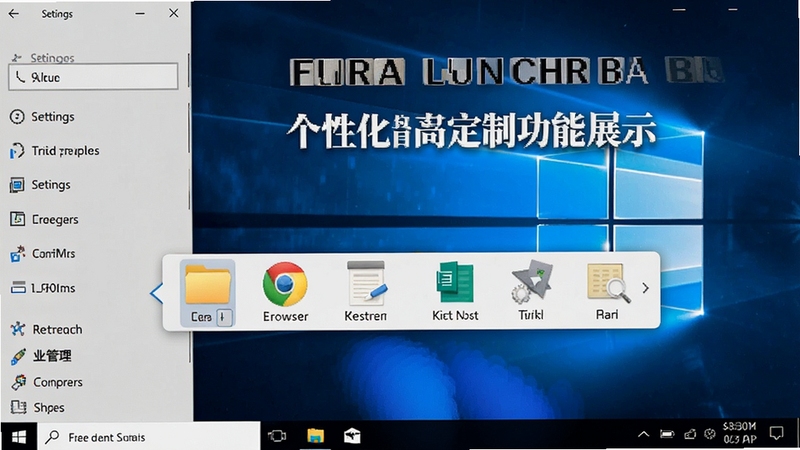 Free Launch Bar ���Ի����������ƹ���չʾ����Ļ����ʾ�������ϵĹ�����������ק����ͼ��˳��ͼ������ļ��С�����������±��ȣ�����ΪWindowsϵͳ���ý��棬ͻ���Զ��������������ԡ�