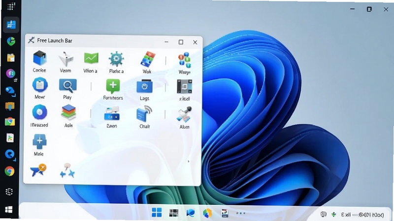 Free Launch Bar ����������Ԥ��ͼ���������ΪWindows����������������������һ���Զ���������������������������������Ŷ����ɫͼ�꣬����Ϊ�ɾ���Windows 11���棬��������������ͻ�������ı����������С�