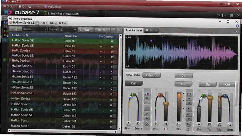 Cubase 7 �����������棬��ʾ HALion Sonic SE ��ɫ�ⴰ�ڣ���ɫ�б���������ʾ�͵�����������ɼ����������ִ���ɫ�ʷḻ��ͻ����ɫѡ����༭���ܡ�