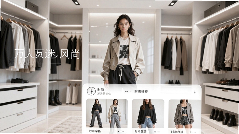 万人迷风尚软件主界面预览图,展示时尚穿搭推荐列表,背景为现代简约风格的衣帽间,模特身着潮流服饰,画面明亮清晰,突出软件核心功能与时尚氛围