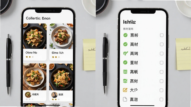 ���С��ʿ�������ղؼ��빺���嵥����չʾ��������÷�����ƣ����Ϊ�ղصĲ��׿�Ƭ���Ҳ�Ϊ����ʳ�����Ƶ��嵥�б�������Ϊ��Լ��ǳ��ɫ���棬���бʺͱ�ǩ��ǿ�����ܵĸ�Ч��������