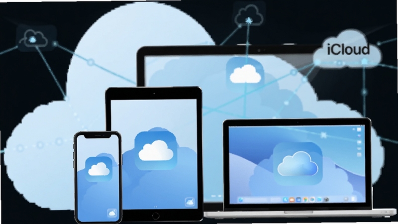 һ��չʾiCloud��ƻ���豸��ͬ�����ݵĳ���ͼ������������iPhone��iPad��MacBook������Ϊ����ɫ�ƶ�����������������޷�ͬ���Ͱ�ȫ�洢�ĸ�����������ִ���ͻ��iCloud��־����ɫ����