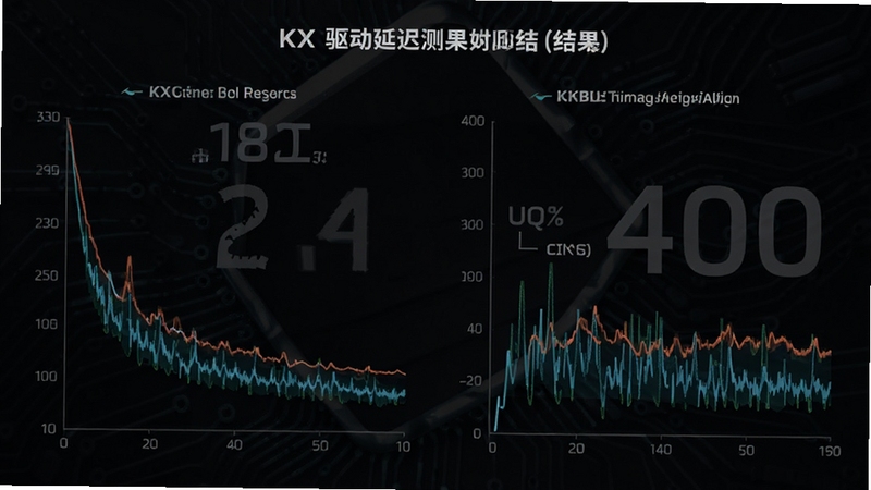 展示KX驱动延迟测试结果的图表,画面中有延迟数值和波形图,背景为暗色科技风格,突出低延迟特性,整体风格专业清晰