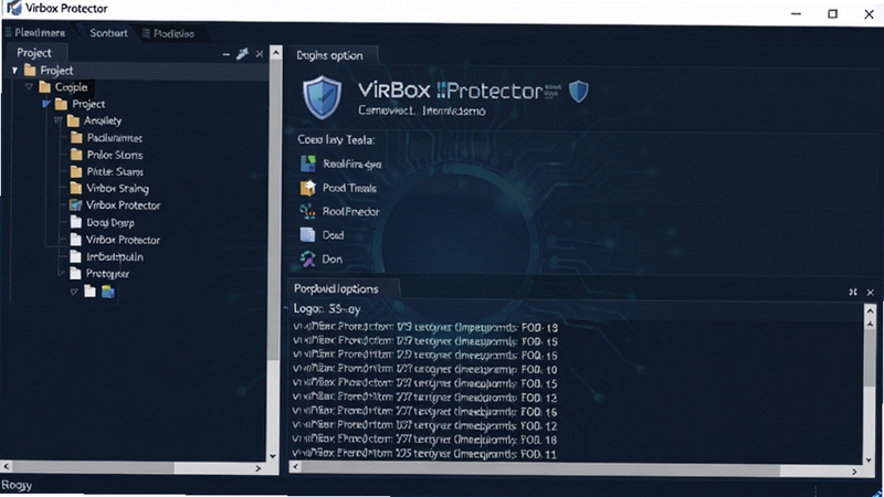 һ��չʾVirbox Protector����������ȫò��Ԥ��ͼ�����沼��רҵ���������Ϊ��Ŀ�ļ������Ҳ�Ϊ����ѡ���������־������ڣ�����Ϊ����ɫ�Ƽ��н��䣬ͼ����Ŀ��������������ִ�
